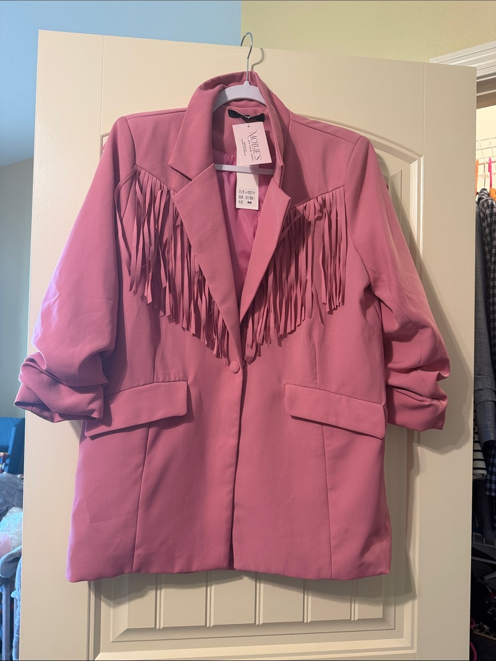 Women’s Pink Fringe Blazer Jacket by Voiess